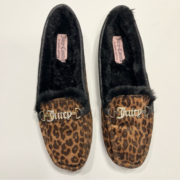 Juicy Couture Loafer Shoes Cozy Slippers Glitter Rhinestone Fur Lined Size 10 - Picture 2 of 11